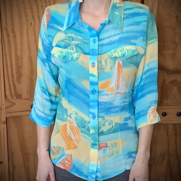 SeaSuns Watercolor Beach Print Blouse - Picture 8 of 9